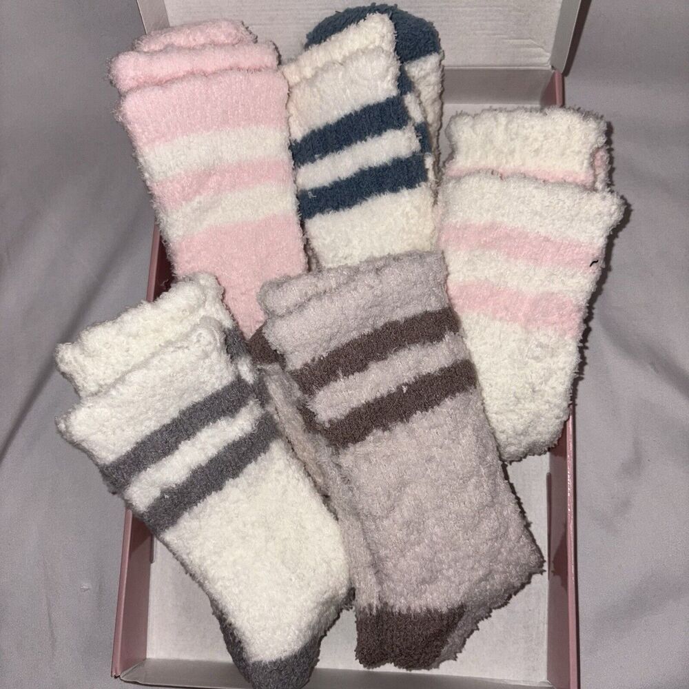 Soft Cozy Fuzzy Slipper Socks Bundle Of 5 Pairs In Gift Box Womens One Size NEW
